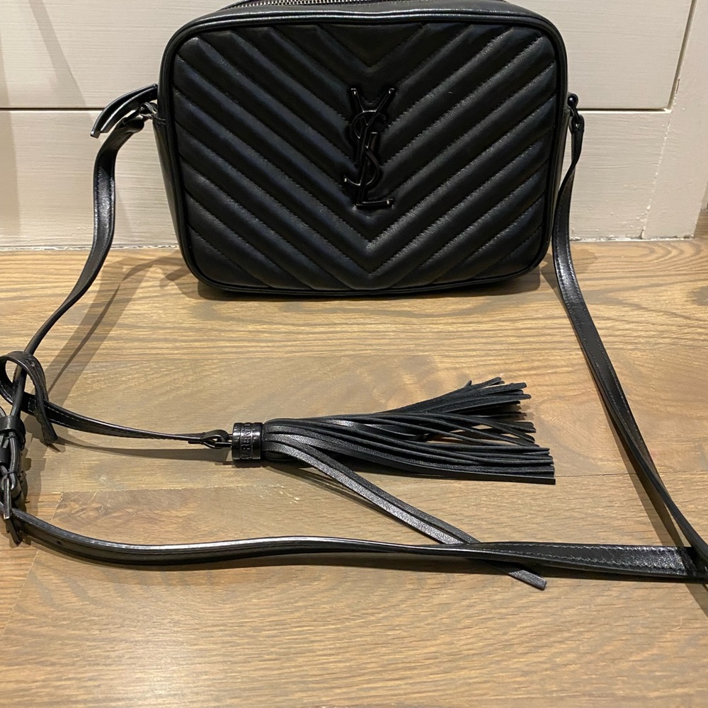Authentic YSL Lou Matelasse leather camera bag in black